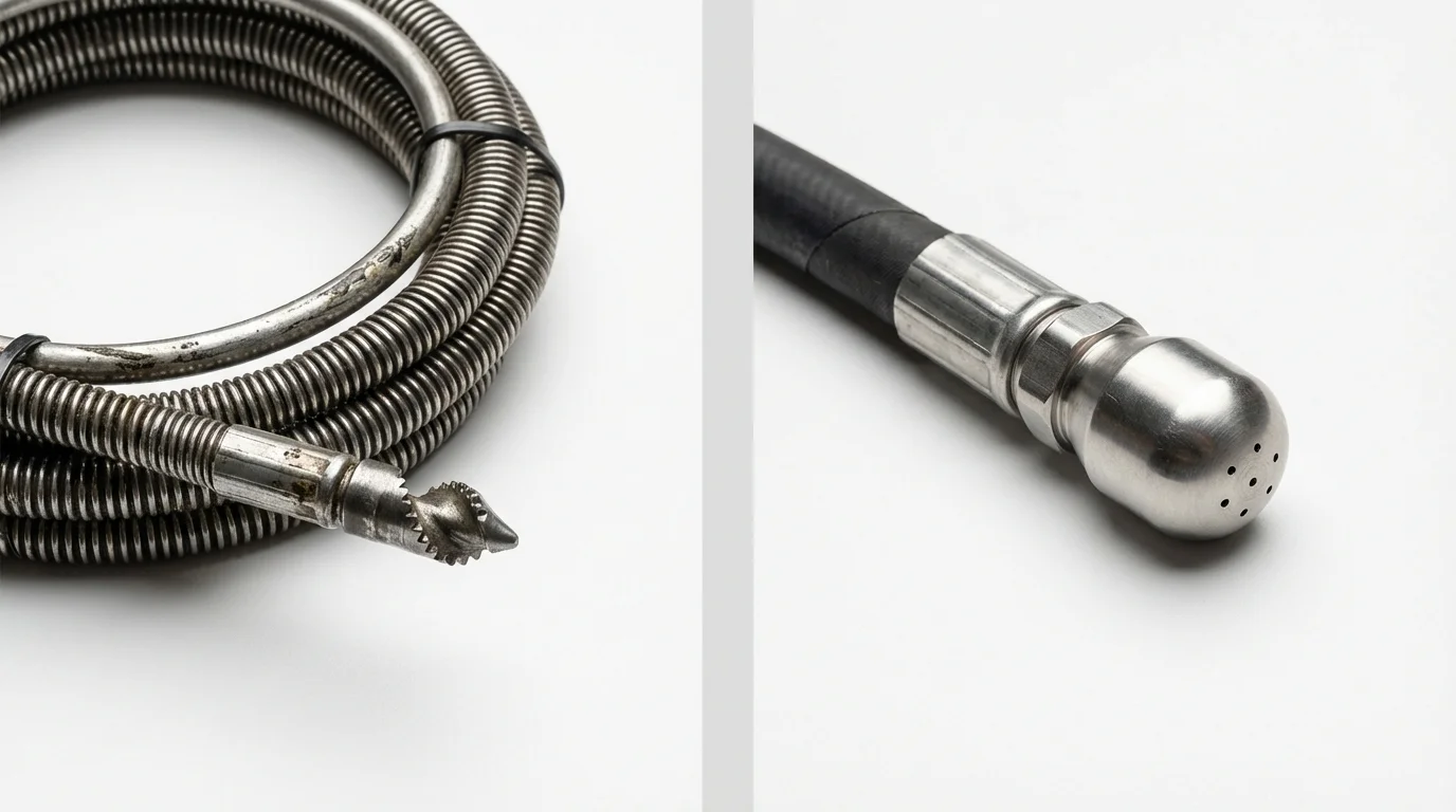 Drain snake cable and hydro jetting nozzle used for drain cleaning in Fountain Inn, SC