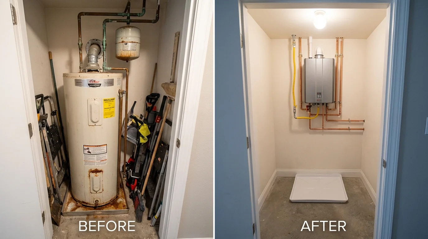 Tank water heater versus wall-mounted tankless unit comparison for Fountain Inn, SC homeowners