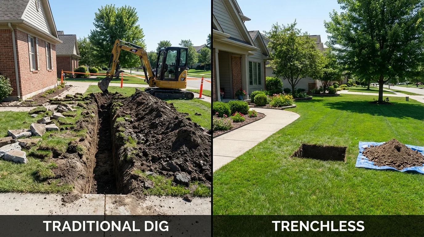 Trenchless sewer repair with minimal yard damage versus traditional excavation in Fountain Inn, SC